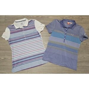 2 Puma Golf Polo Shirts Womens Small Lot Of 2 Club Logo Tops Purple White Stripe